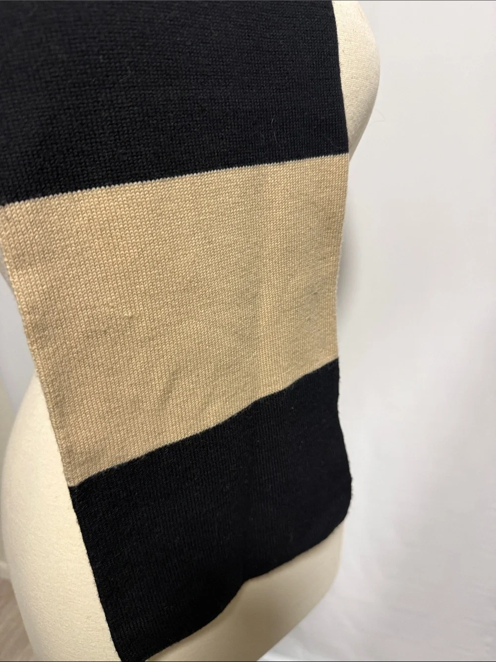 Kate Spade‎ New York 100% Wool Striped Bow Scarf Tan Black Designer Winter Wrap